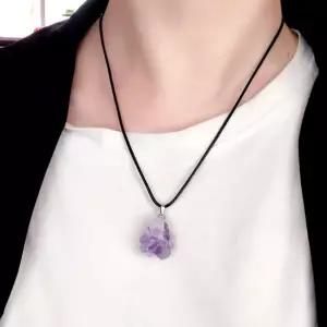 자수정 왁스로프 목걸이 펜던트 자수정목걸이 천연원석 펜던트줄