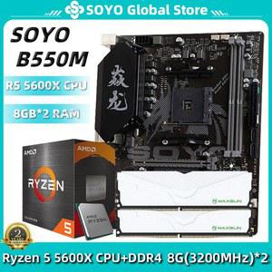 rgbtohdmi SOYO 데스크탑 컴퓨터 게임용 마더보드 콤보 키트 Ryzen 5 5600X CPU DDR4 8GB 2 16GB 3200MHz RAM B550M
