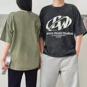 빈티지 워싱 그라피티 박시핏 라운드 반팔티 넉넉한 (WFK5UDT)