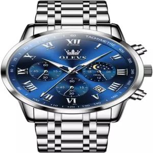 OLEVS 남성 럭셔리 빅 페이스 스테인리스 스틸 아날로그 쿼츠 다기능 방수 야광 데이트 투 톤 패션 원피스