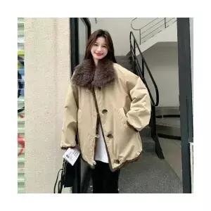 여성 자켓 겨울 빈티지 넥 반코트 따뜻한 모피라이크 양면 코트 OP4