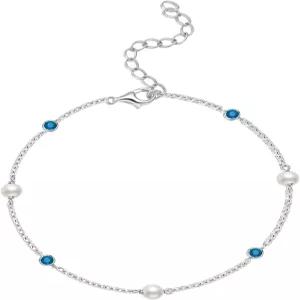 여성 E 925 스털링 실버 발목 팔찌 해변 파티용 다인티 큐빅 지르코니아 펄 비즈 조절식 발찌