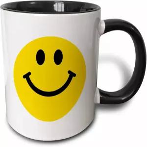 3dRose 머그잔_76653_4 노란 스마일리 얼굴 - 귀여운 전통 해피 1960년대 히피 스타일 흰색에 미소 투톤