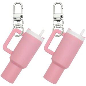 [미국배송] 2PCS 미니 텀블러 열쇠고리 스탠리 컵 여자 학교 가방 배낭 립밤 홀더용 귀여운 열쇠고리