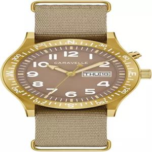 카라벨 바이 불로바 남성 쿼츠 워치 빈티지 라이트 업 타우페 나일론 스트랩 다이얼 요일/날짜 스타일