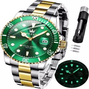 남성 OLEVS 시계 스테인리스 스틸 아날로그 쿼츠 크로노그래프 달 위상 방수 날짜 빛나는 손목 선물