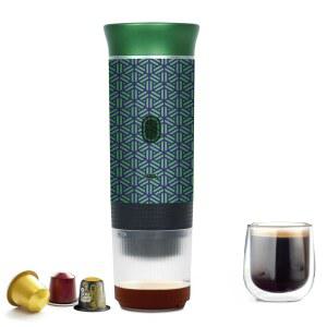 캠핑용 HX HECLX 커피 메이커 선물 세트, 배터리 구동 휴대용 전기 에스프레소 머신, RV용 충전식 커피 메이커 셀프 히팅 그라운드 커피 캡슐, 하이킹(그린 믹스 블랙)