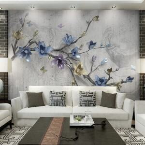 파니식 사진 벽지 골드 릴리프 목련 꽃 레트로 벽화 벽 그림 거실 소파 홈 장식 3D 방수 스티커