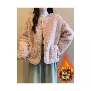 볼사스 여성 모피 코트 핑크 램스울 겨울 보송보송한 패딩 도톰한 숏 탑 ADOR4