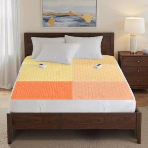 개인 맞춤형 신체 및 발 보온을 위한 Serta 멀티존 온열 매트리스 패드 u2013 듀얼 컨트롤러, 10가지 열 설정, 자동 차단, 부드러운 극세사, 세탁기 사용 가능, 15인치 딥 포켓 퀸 사이즈