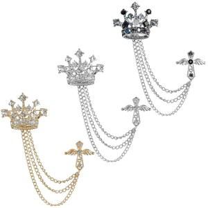 GYGYYL 크리스탈 남성 브로치 수트 핀 배지 체인, 칼라 라펠 셔츠 장식 금속 클립 여성 턱시도 타이 모자 스카프