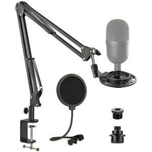 [미국배송] 업그레이드된 충격 마운트 팝 필터 및 케이블 타이가 장착된 레이저 세이렌 미니 마이크 스탠드 서스펜션 붐 가위 암 고강도 클램프가 마이크: FRGYE