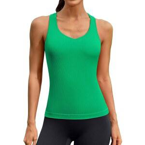 여성용 attraco 운동 탱크 탑 내장 브라 스위트 하트 넥 심리스 요가