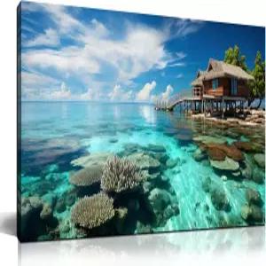 바다 풍경 캔버스 벽 아트 블루 씨스케이프 장식 그림 가정용 거실 침실 및 사무실용 해안 프린트 아트워크