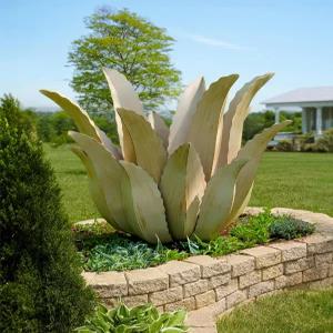 시안 오아시스 메탈 아가베 식물 야외 장식 - 25.5인치 높이의 대형 핸드 페인팅 사막 테마 정원 조각 잔디