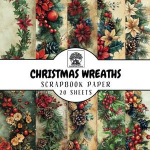 스크랩북 종이: 스크랩북, 정크 저널, 카드 제작, 디커플링, 종이 공예, DIY 프로젝트 및 혼합 미디어를 위한 20가지 양면 크리스마스 화환 디자인
