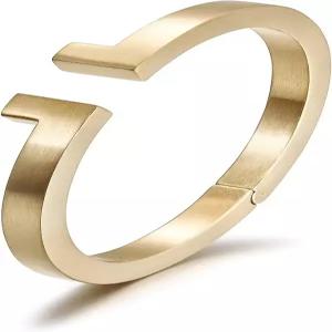 남성 진바오잉 위스티 커프 팔찌 스테인리스 스틸 메탈 스프링클래스프 골드 실버 도금 청키 뱅글 주얼리