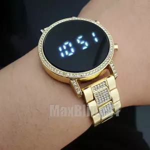 MaxBling81 얼음 남녀공용 골드 실버 PT 디지털 Bling Lab 다이아몬드 메탈 패션 손목시계 [세금포함] [정