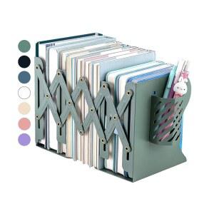 [미국배송] 킹스마일 책 끝 선반용 조절 가능한 무거운 책용 금속 책상용 펜 홀더가 있는 스토퍼 정리함 룸 사무실 교실 도서관 공부방. (녹색)