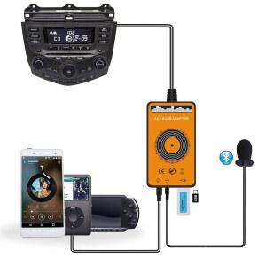 혼다 어코드 2003-2012, 시빅 2006-2014, CR-V 2004-2014, 오디세이 2005-2010, 파일럿 TSX 2004-2011, MDX 2005-2006용 USB 및 AUX 입력 인터페이스가 있는 차량 블루투스 송신기