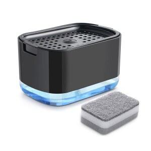 주방, 욕실 및 싱크대에 적합한 식기 비누 디스펜서 스펀지 지지대, 싱크대 펌프 디스펜서, 액체 주방 세제 프레스 박스(블랙)