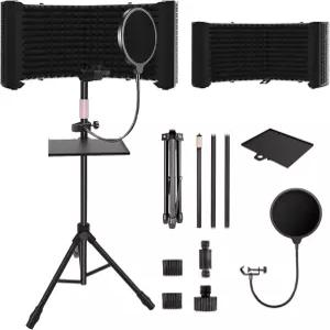 조절 가능한 스탠드가 있는 6 패널 마이크 격리 실드 u2013 접이식 방음 보컬 부스 블루 예티 및 기타