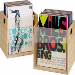 X-코스락 2팩 비닐 레코드 보관함 상자 손잡이가 있는 보이는 아크릴 및 대나무 홀더 LP 앨범 보관 정리용