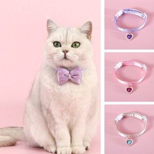 강아지 스카프 고양이 케이프 조정가능한 내구성 하트 목걸이 턱받이 펜던트 리본 단색