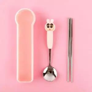짱구 숟가락 세트 예쁜 주걱 피규어 젓가락 아기 어린이 핑크