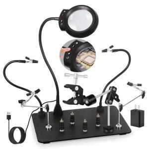 NOEVSBIG, 업그레이드된 5배 확대등, 360 납땜 클램프, 초대형 베이스 및 견고한 유연한 팔 4개, PCB 홀더 납땜을 위한 핸즈프리 도구, 보석 공예품으로 스테이션을 돕습니다