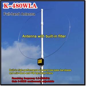 K-480WLA 풀 밴드 안테나 루프 소형 단파 및 필터 MW SW FM 에어밴드 UHF 0.5MHz-500MHz