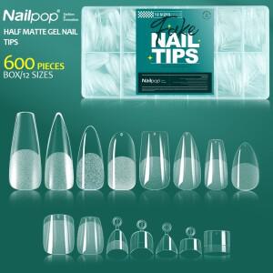 Nailpop 600PCS 소프트 젤 X 네일 팁 풀 커버 관 스틸레토 인조 손톱 엑스트라 숏 아몬드 스퀘어 틀린
