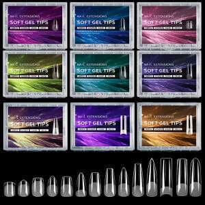 틀린 손톱 팁 소프트 젤 핑거 세미 매트 캡슐 아몬드 프렌치 관 풀 커버 인공 가짜 확장
