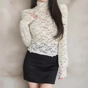 [옷자락]여성 로맨틱 레이스 하이넥 시스루 블라우스