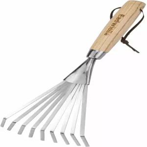 9-이빨 갈퀴가 있는 손 경운기 - 정원용 재배용 14.4인치 흙 잡초 제거 낙엽 긁어내기 자갈 깔기 단단한