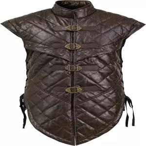 하이포이어 중세 스웨이드 민소매 조끼 조절 가능한 버클 르네상스 의상 튜닉 해적 코스프레 기사 방탄복