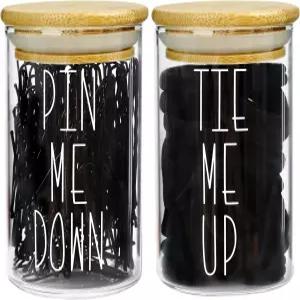 욕실 수납 정리함 헤어 타이 바비 핀 홀더용 뚜껑이 있는 모메모 약병은 대나무 액세서리에 적합합니다.