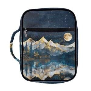 콜드에어 스노우 마운틴 문 성경 커버 남성 여성용 가방, 내구성 있는 휴대용 책 케이스 교회 가방 손잡이와 지퍼 포켓이 홀더