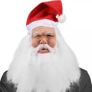 QSLWcos 산타클로스 마스크 산타 수염 모자 라텍스 할로윈 코스프레 소품이 있는 현실적인 노인 크리스마스