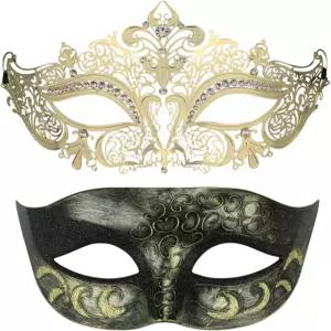 티묘 커플 베네치아 컷 가면 할로윈 마디 그라 파티 마스크 (블랙 블랙)