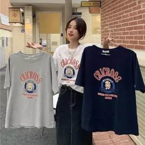 여자 영문 레터링 프린팅 캐주얼 오버 스타일 반팔티