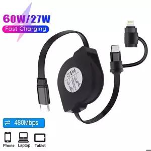 2 in 1 접이식 USB C 케이블 60W USB C to Type C라이트닝 고속 충전 및 동기화 아이폰 호환 16151413 안드