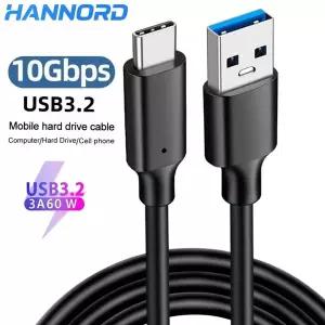 한노드 USB 3.2 Gen2 10Gbps 타입 C 케이블 전송 USB A to USB-C SSD 하드 디스크 케이블 3A 60W QC 3.0 노