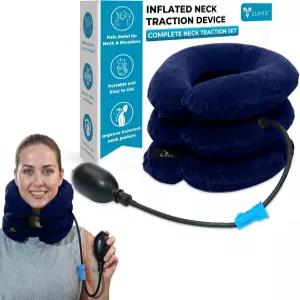 SLANA 풍선 목 견인 장치 - 경추 및 조절 가능한 스트레칭 지지대 용 베개 감압 가정용 파란색