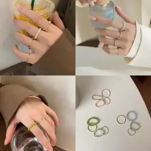 (4개세트)원석 비즈 반지세트 레이어드링 실반지