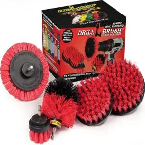 레드 스티프 브리스틀 5피스 클리닝 브러시 키트 - 야외 파워 스크러버 정원 데크 및 파티오 도구 세트