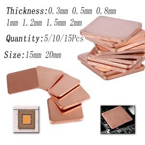 5/10/15Pcs 노트북 구리 심 열 패드 GPU CPU VGA RAM 칩 냉각용 0.3-2mm 두께의 방열판 시트 15x15/20x20mm