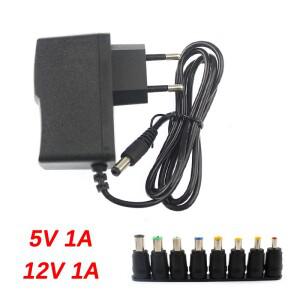 AC-DC 5V 12V 1A 어댑터 전원 공급 장치 5.5mmx2.5mm 스위치 충전기 110V ~ 220V 8 플러그 범용 변환 커넥