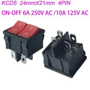 KCD5 더블 로커 스위치 O-패널 전원 푸시 단추 시소 6A 250V AC 10A 4 핀 24x21mm