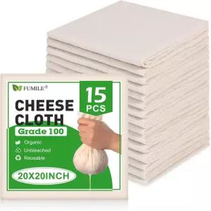 염색용 15개 PCS 재사용 가능한 치즈 천 20x20 인치 표백되지 않은 면 가장자리가 있는 만들기 착즙 베이킹